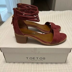 Red Block Heel Shoes with Retro Charm